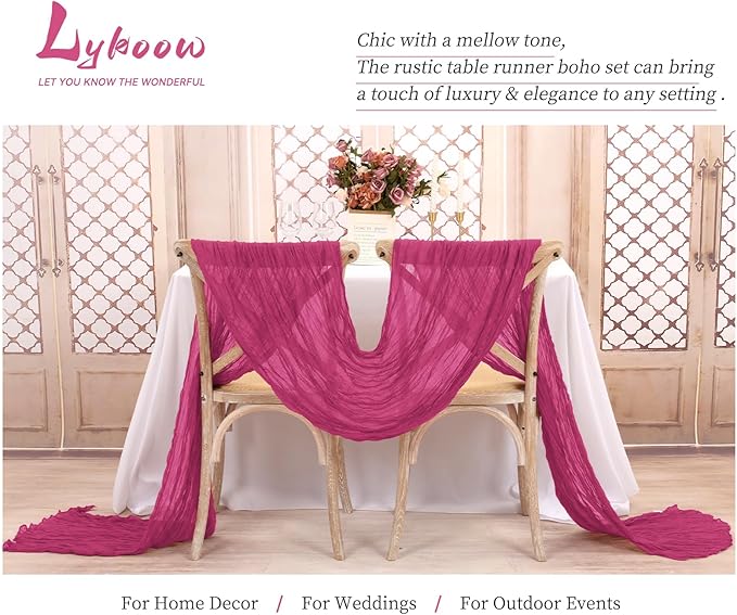 15 Packs Cheesecloth Table Runner Hot Pink,10 Ft Hot Pink Table Runner for Wedding, Rustic Gauze Boho Decoration for Wedding Party Bridal Shower,21.5x120in