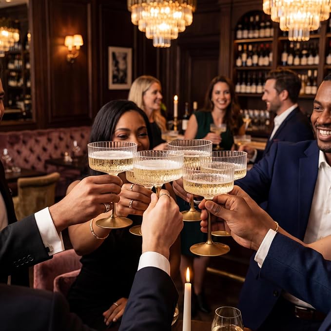LIYH 20pcs Plastic Martini Glasses Disposable 10 Oz Clear and Gold Plastic Cups Coupe Glasses Cocktail Champagne Tower Perfect for Any Party, Bar, Beverage