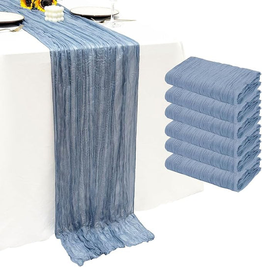 6Pack Dusty Blue Cheesecloth Table Runner 10Ft Gauze Table Runner Blue Cheese Cloth Table Runners Long Sheer Fabric Tablerunners for Wedding Party Bridal Shower Thanksgiving Christmas
