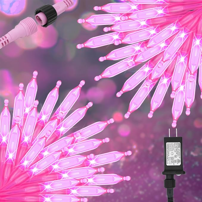 Christmas Lights - 98ft 2 Pack 150 Count Connectable Waterproof Led Fairy Lights Bulbs for Indoor Outdoor Christmas Tree Wedding Valentine's Day Decor (Pink, 150 Count - 2 Pack)