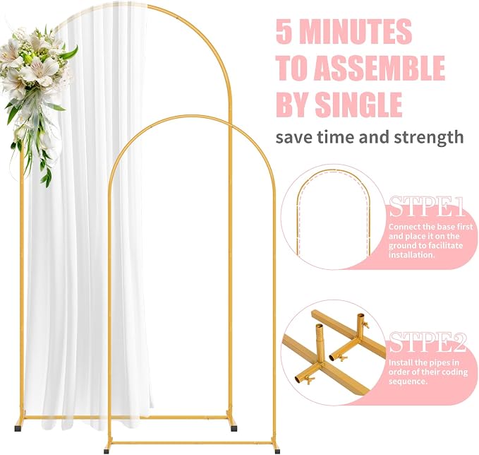 2 Pack Arch Backdrop Stand and Cover Set (7.2FT/6FT), Balloon Arch Stand, Metal Background Arch Stand, Backdrop Arch Frame, Wedding Arch for Backdrop (Pink Cover)