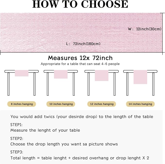 6 Packs 12 x 72 inches Sequin Table Runner, Pink Glitter Table Runner for Birthday Party Supplies Wedding Engagement Baby Shower Holiday Celebration Event Decorations