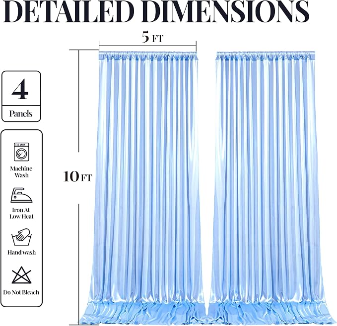 20x10ft Blue Glitter Backdrop Curtain for Parties, Wrinkle Free Satin Photo Backdrop Drapes 4 Panels 5x10FT Shimmer Back Drop Cloth for Wedding Birthday Baby Shower Photography Background Decor