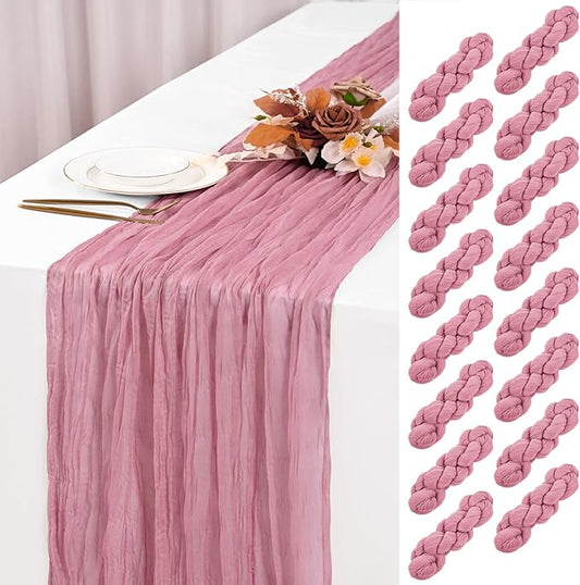 16 Pack Dusty Rose Cheesecloth Table Runner 120 Inch 10FT Spring Boho Rustic Sheer Gauze Cheese Cloth Table Runner for Wedding Baby Shower Birthday Party Table Decor