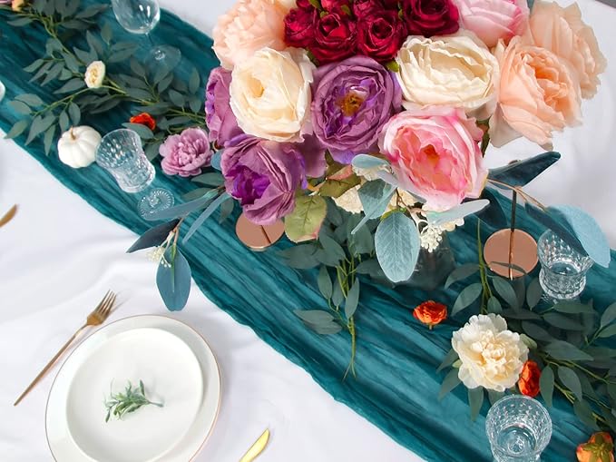 120inch Teal Cheesecloth Table Runners - 10Ft Long Cotton Dark Teal Gauze Table Runner Teal Blue Table Decor for Weddings Bridal Parties and Baby Showers Decoration- Elegant Turquoise Table Cloth