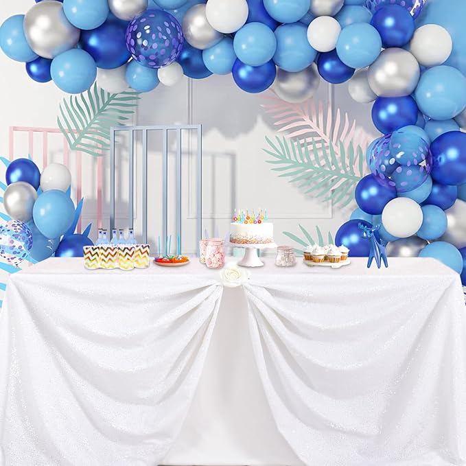 B-COOL 50x80 Inch White Rectangle Sequin Tablecloth Sequins Fabric Sparkly Fabric for Wedding or Banquet Use