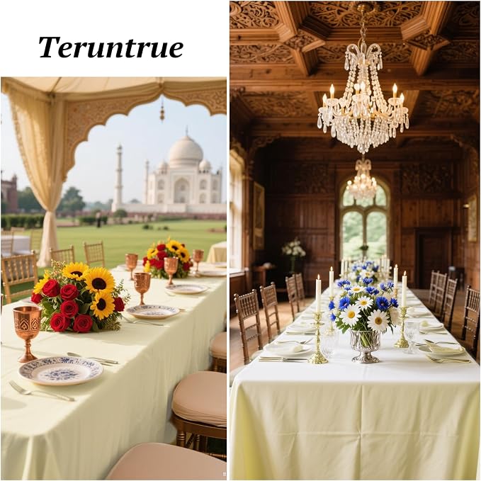 Teruntrue 12 Packs Tablecloths 60x102 inch Beige Rectangle Table Cloth for 6 Foot Rectangle Tables, Washable Polyester Fabric for Wedding Parties Banquet Holiday Dinner Table Decorative, Beige