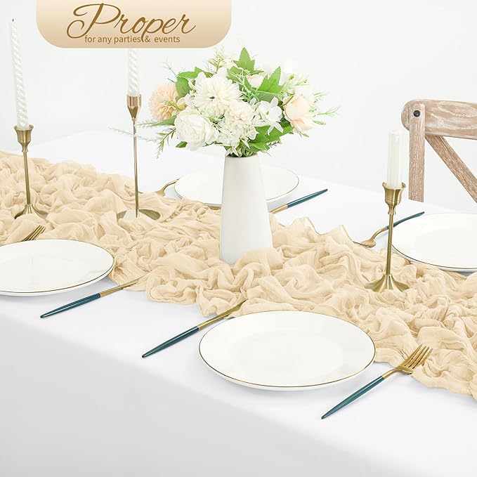 20 Pack Ivory Cheesecloth Table Runner 120 Inch 10FT Rustic Boho Gauze Cheese Cloth Table Runner for Wedding Party Baby Shower Thanksgiving Christmas Decoration