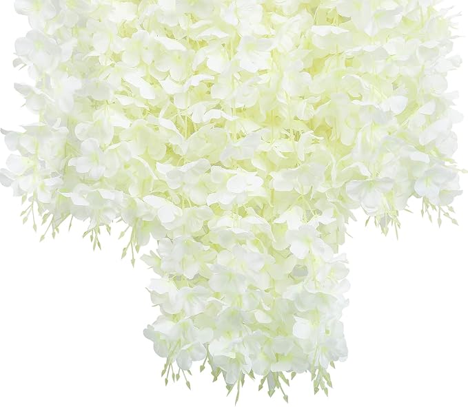 U'Artlines 24 Pack (Total 86.4 Feet) Artificial Fake Wisteria Vine Rattan Hanging Garland Silk Flowers String Home Party Wedding Decor (24, White)