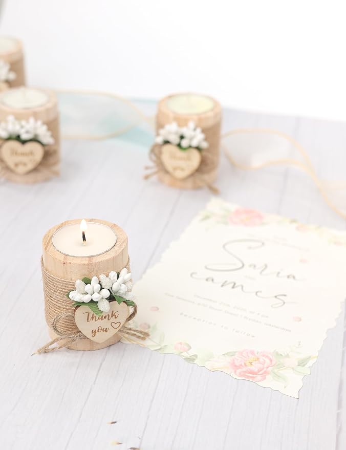 50 Piece Wooden Tealight Candle Holder Set for Wedding Party Guest Favors, Engagement Gift, Guest Return Favors, Bridal Shower Favors for Guests, Baby Shower Guest Favors.(Light Brown)