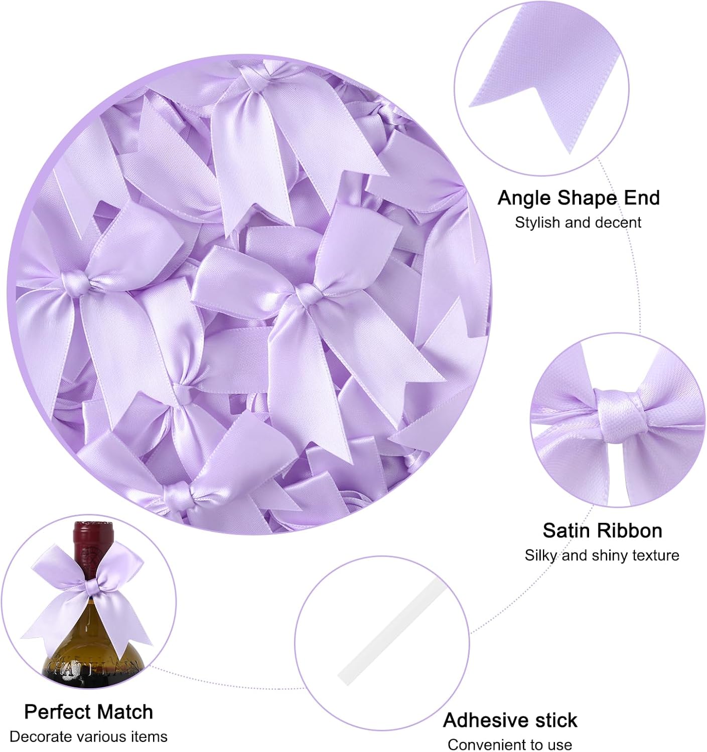 Feluwi Light purple Gift Wrap Bows (50 Pcs) - 3.3 Inch Elegant Plastic-Free Bows for Christmas Gifts, Birthday Presents, Wedding Friendly Party Supplies, Baby Shower, Gift Bags Decorative Accessories