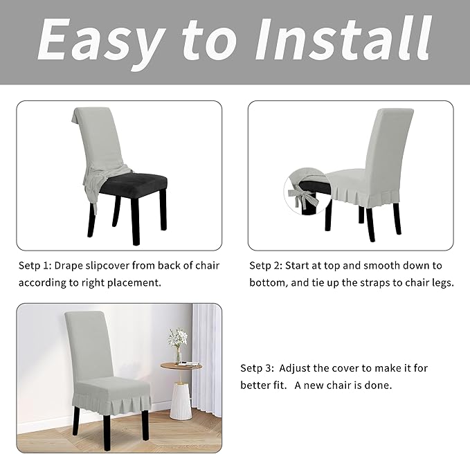 Easy-Going Dining Chair Covers Stretch Parsons Chair Slipcover with Skirt Chair Covers for Dining Room Restaurant Banquet (6 PCS, Silver Gray)