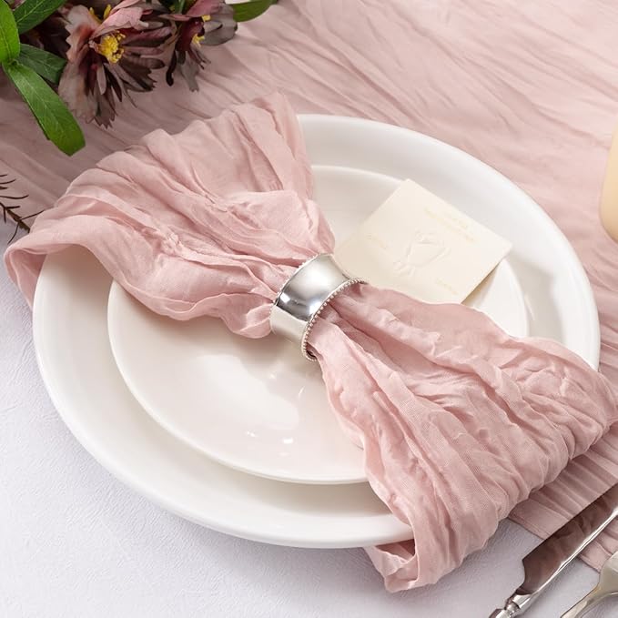 50 Pack Dusty Pink Cheesecloth Napkins Cloth Washable Spring Summer Cloth Napkins Set of 50 Bulk 21x21 Inches for Wedding Baby Bridal Shower Birthday Dinner Party Table Decor