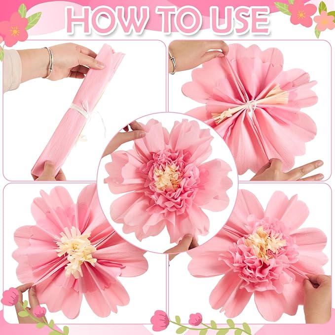SUNBEAUTY 12PCS Large Paper Flowers 12 Inch Pink Orange Tissue Paper Flowers Pink Orange Giant Crepe Paper Flowers for Girl Women Birthday Wedding Flower Backdrop Wall Spring Garden Party Supplies