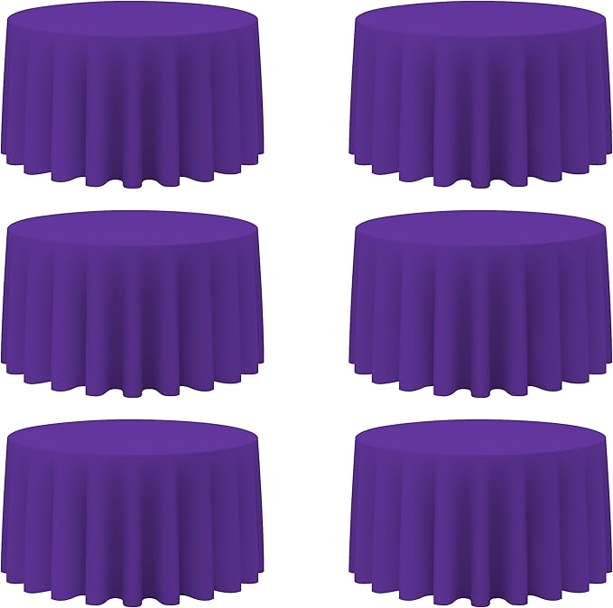 BRILLMAX 6 Pack Purple Round Tablecloths 120 Inch for 60” Tables - 150 GSM Polyester Fabric, Floor Length Drop, Water, Stain & Wrinkle Resistant Cloth Cover for Wedding Reception Banquet Dining