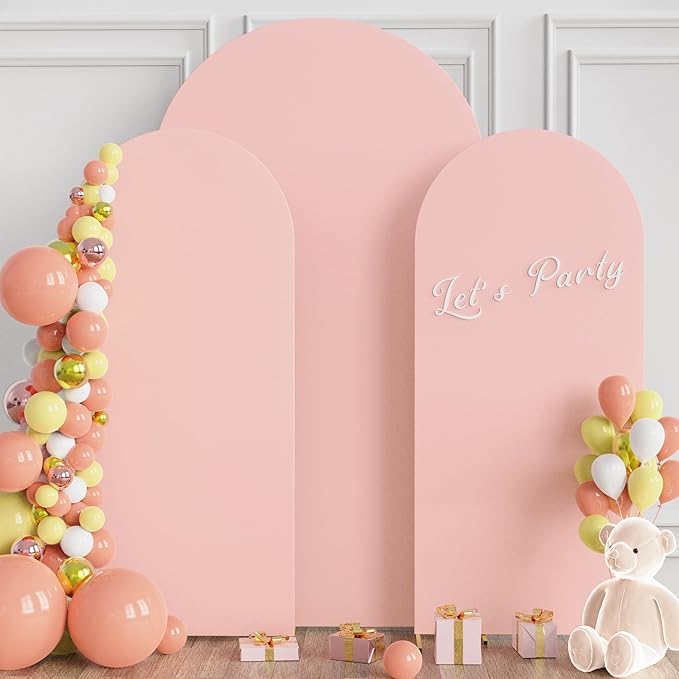 Wokceer Wedding Arch Backdrop Cover 7.2FT, 6FT, 6FT Spandex Set of 3 Wedding Arch Stand Covers Round Top Chiara Backdrop Stands Cover for Birthday Party Ceremony Banquet Decor Pale Pink