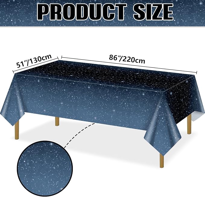 4 Pcs Space Tablecloths, 51 x 86’’Galaxy Explore Theme Plastic Table Cloth Disposable Use for Kids Outer Space Stars Theme Birthday Decorations