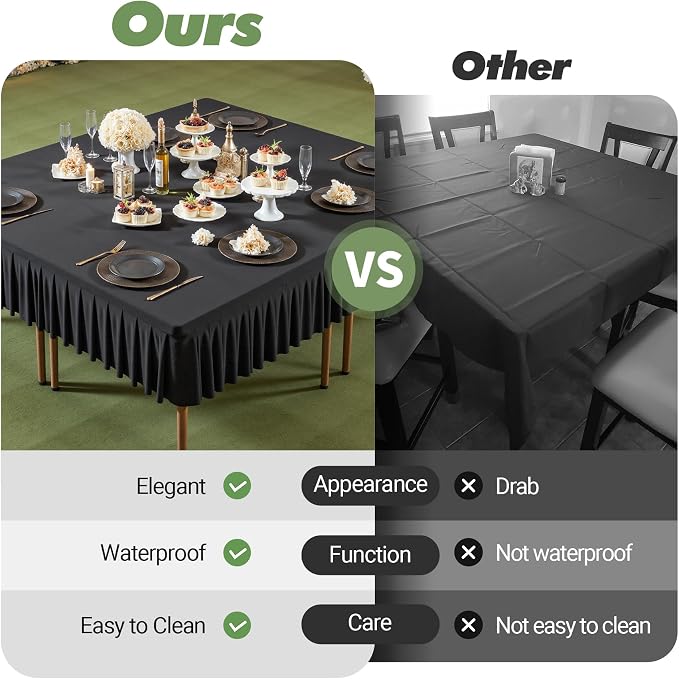 Shillance 60x60 Inch Black Spandex Square Tablecloth,Wrinkle Free Black Fitted Table Cloth for Square Tables,Washable Pleated Table Cover for Wedding Birthday Cocktail Party Buffet Dinner Camping