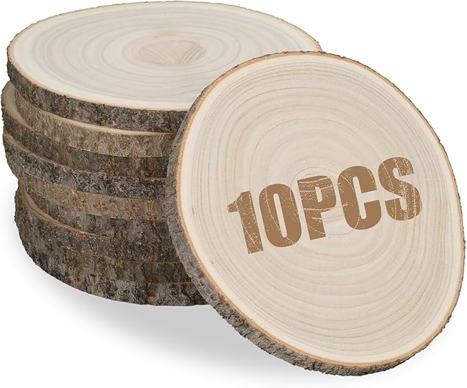 10Pack Unfinished Wood Slices 9 Inches - Natural Wood Rounds with Bark for Centerpieces, Wedding Decor, Crafts, DIY Projects - Rustic Table Decor, Wood Burning, Painting, Holiday & Party Decoration