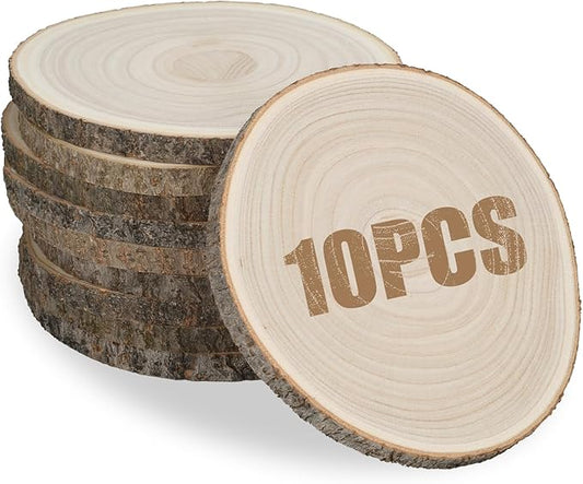 10Pack Unfinished Wood Slices 9 Inches - Natural Wood Rounds with Bark for Centerpieces, Wedding Decor, Crafts, DIY Projects - Rustic Table Decor, Wood Burning, Painting, Holiday & Party Decoration