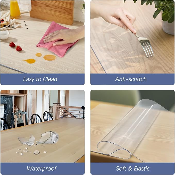 Vicwe 20 x 60 Inch Clear Table Cover Protector,1.5mm Thick Clear Table Protector, Rectangle Waterproof Plastic Table Cover, Scratch Proof and Easy Cleaning for Coffee Table, Writing Desk