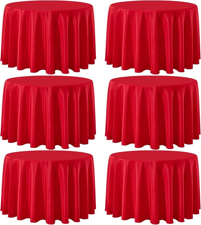 Round Tablecloth 120 Inch Tablecloth 6 Pack Red Table Cloths Washable Decorative Linen Polyester TableClothes Cover for Dining Table Banquets Buffet Parties and Wedding