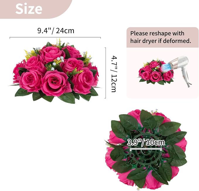 NUPTIO Flower Ball for Table Centerpieces: Hot Pink Artificial Rose Kissing Balls for Wedding Party Valentine Tables - 2 Pcs Faux Silk Floral Arrangements for Home Dining Event Decorations