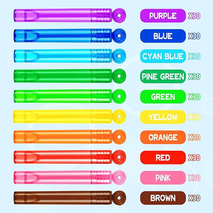 300Pcs Mini Bubble Wands, Assortment Party Favors Toys for Kids Child, 10-Color Wands Summer Beach Pool Toys, Christmas Celebrations, Thanksgiving New Year, Themed Birthdays, Weddings