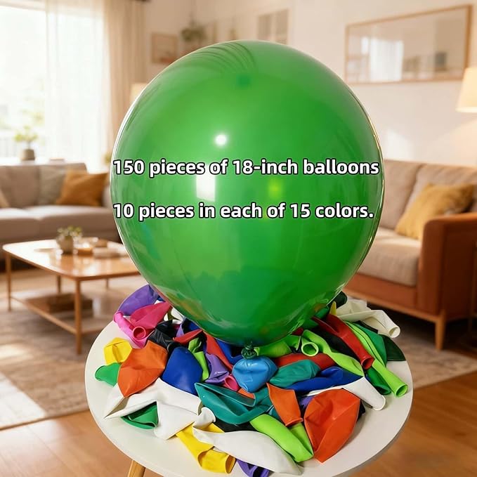 150 Pack 18-inch Large Balloons, 15 Vibrant Colors - Bulk for All Party Events Decorations