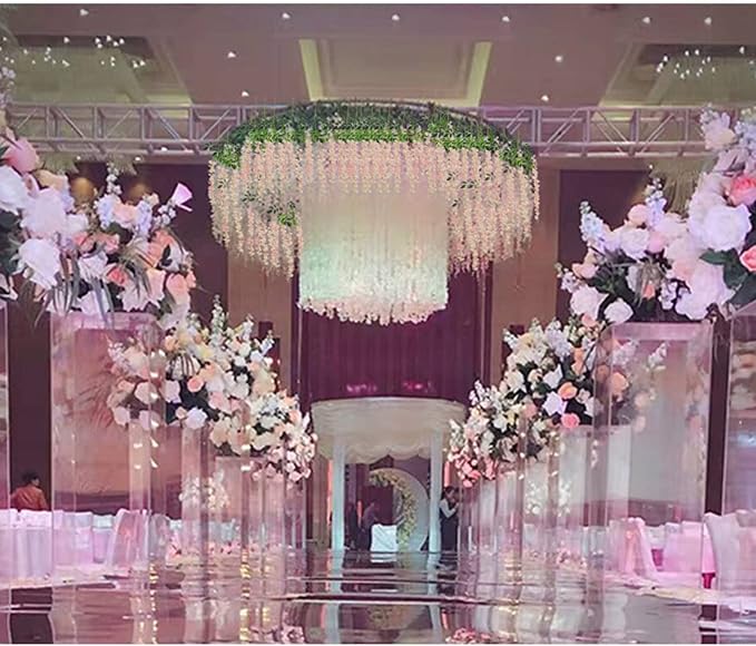 36 Pack Artificial Wisteria Hanging Flowers Fake Wisteria Flower Garland Silk Vines Rattan Decor for Home Wedding Arch Wall Garden Greenery Bedroom Outdoor Office Party Decoration (Light Pink)