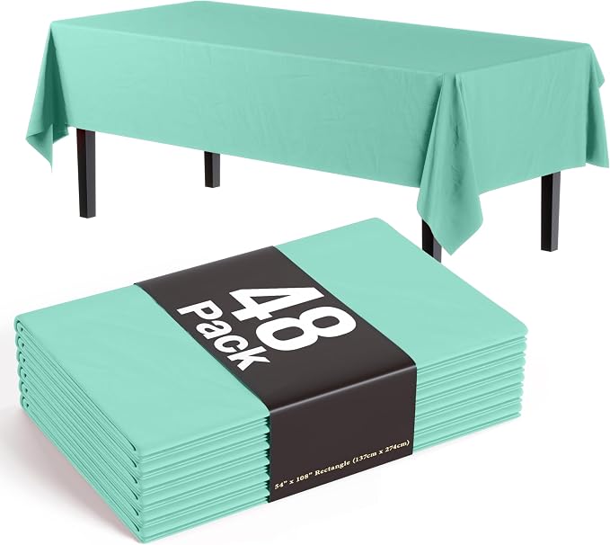 Exquisite Mint Tablecloths for Rectangle Tables 48 Pack Plastic Table Cloth Disposable 54" X 108" Mint Table Cloths Rectangle Tablecloth Plastic Tablecloths Rectangular Party Supplies