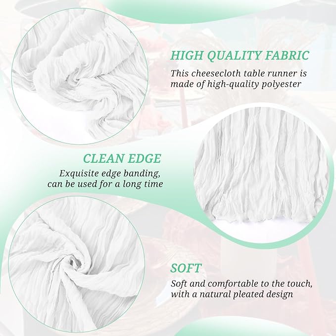 6 Pack White Cheesecloth Table Runner 21x120 Inches, Boho Gauze Rustic Semi Sheer Cheese Cloth Table Runners for Easter Wedding Bridal Baby Shower, Birthday Party, Long Farmhouse Table Decor