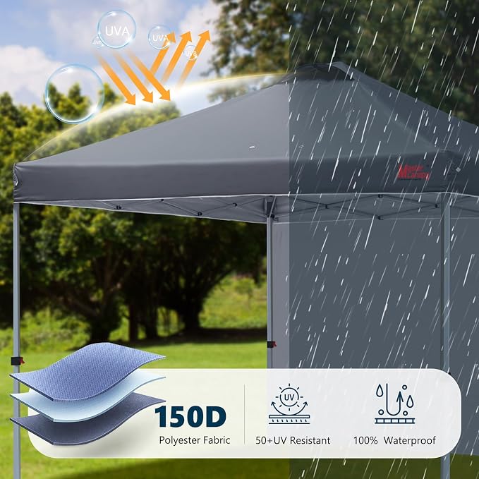 MASTERCANOPY 8x8 Pop Up Canopy Tent with 1 Sidewall, 1 Person Setup Instant Shelter, Outdoor Portable Beach Canopy, 1 Roller Bag, 4 Sandbags, 4 Ropes, 8 Stakes (8x8, Dark Grey)
