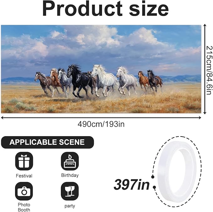 Wild Horse Garage Door Banner Cover 7x16FT Waterproof –Western Running Horses Painting Backdrop,Outdoor Decor for Cowboy Party,Western Theme Birthday,Wild West Events & Photo Booth