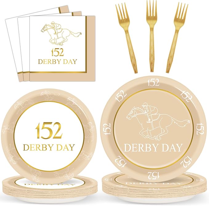 96Pcs Derby Day Party Supplies 152nd 2026 Paper Plates and Napkins Derby Day Horse Racing Tableware Disposable Dessert Dinnerware for Equestrian Enthusiasts 2026 Race Days Celebrations for 24 Guests