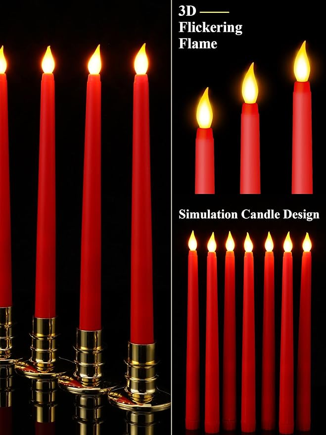 Funtery 48 Pcs Flameless LED Taper Candles Battery Operated Candles Bulk Realistic LED Candlesticks Flickering for Wedding Church Party Home Decor(Red, Green,11 Inch,Classic Style)