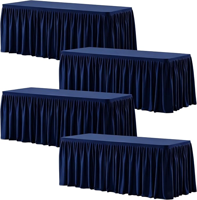 Wish Care 4 Pack Navy Blue Rectangle Table Clothes for 6 Foot Tables, Polyester Fitted Tablecloths 6ft Stretch Table Cover for Wedding, Birthday, Parties, Trade Show, Craft Show