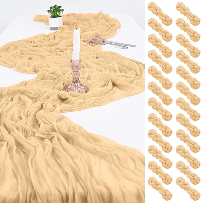 24 Pack Beige Cheesecloth Table Runner,9FT Gauze Boho Long Cheese Cloth Table Runner 17x108 inch Rustic Table Runners for Wedding Party Bridal Shower Banquet Table Decorations