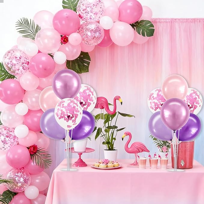 TONIFUL 4 Set Metallic Purple Pink Balloon Centerpieces for Table,Balloon Stand Kit for Kid Party Decor,Girls Birthday Decorations Wedding, Baby Shower, Graduation Decorations
