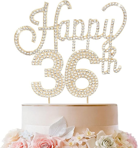 LINGTEER Happy 36th Birthday Gold Rhinestone Cake Topper - Cheers to 36th Birthday 36 Years Old Anniversary Party Cake Centerpieces Topper Decorations Gift Sign.