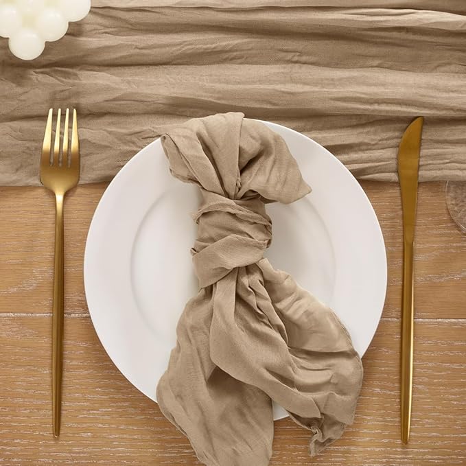 25pcs Nude Cheesecloth Napkins Washable Boho Rustic Gauze Table Cloth Napkins Bulk 21x21 Inches for Wedding Party Bridal Baby Shower Birthday Table Decor