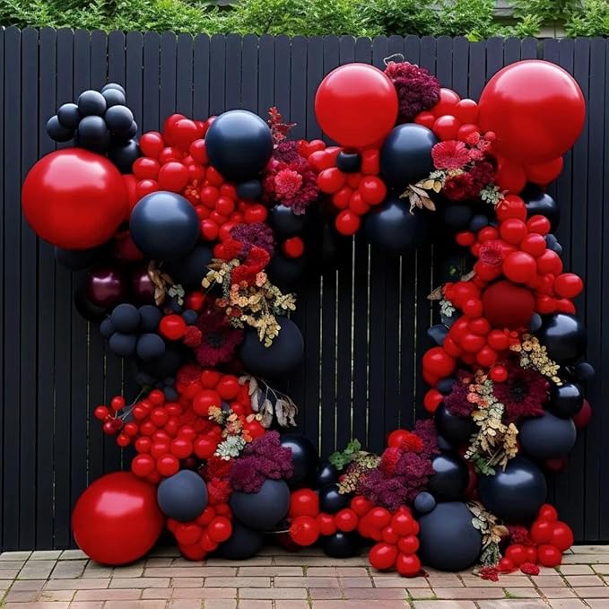 Red Balloon Arch Garland Kit Double Stuffed Ruby Red Balloons Different Sizes Latex for Birthday Valentine Mother's Day Wedding Baby Shower Bridal Shower Engagement Anniversary Party Decor