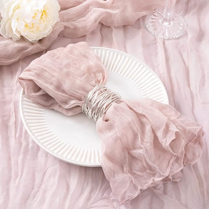 DeZerlor 100 Pack Pink Cheesecloth Napkins Spring Cloth Napkins Set of 100 Pale Pink Dinner Napkins Bulk 21x21 Inches for Wedding Bridal Shower Baby Shower Parties