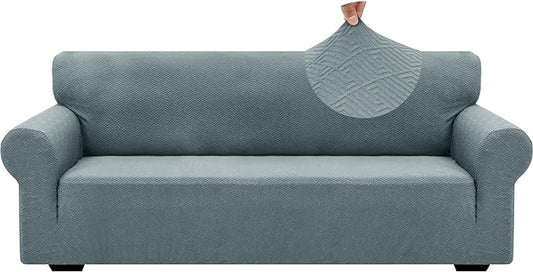 ZNSAYOTX 1 Piece Jacquard Couch Covers for 3 Cushion Couch Living Room High Stretch Sofa Cover Pets Dogs Friendly Anti Slip Thickened Slipcovers Furniture Protector (Large, New Pattern Light Grey)