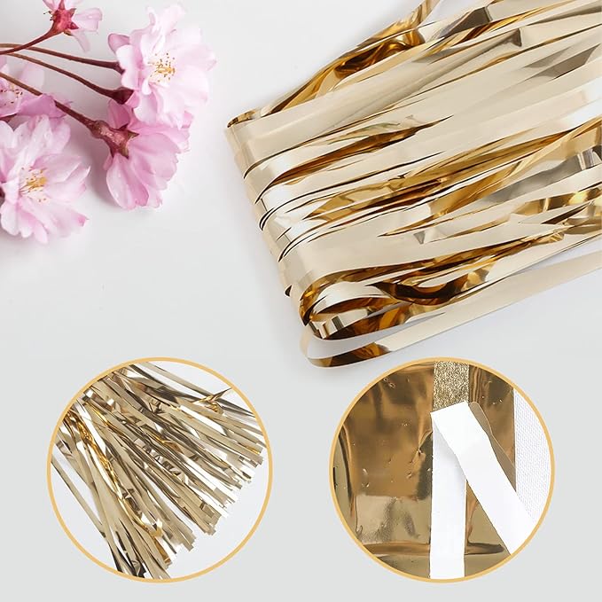40 Pack Champagne Gold Foil Curtain Backdrop Metallic Tinsel Foil Fringe Curtains Photo Booth Props for Birthday Party Decoration Christmas Holiday Halloween New Year Party Supply