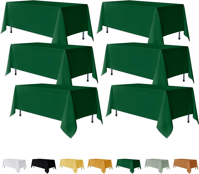 Fitable 6 Pack Hunter Green Rectangle Table Clothes - 70 x 108 Inch - Wrinkle and Stain Resistant Fabric Tablecloths, Washable Polyester Table Covers for Wedding, Party, Banquet, Formal Events