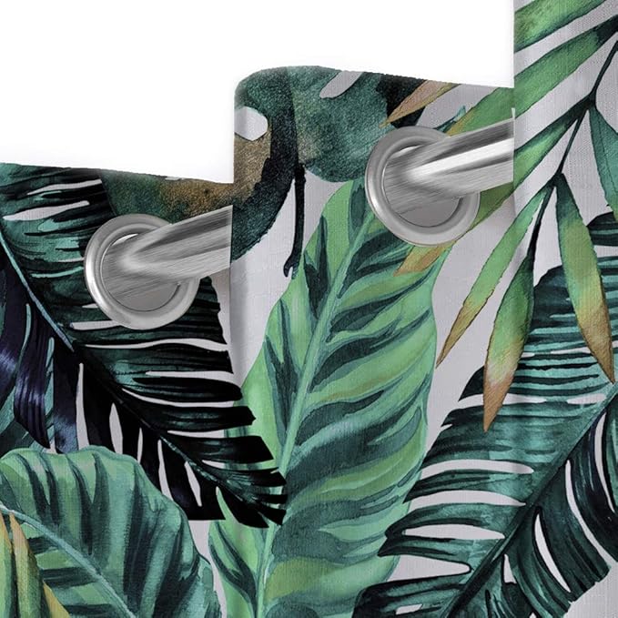 Tropical Palm Leaves Blackout Curtains 2 Panels for Bedroom,Light Blocking Draperies Room Darkening Thermal Insulated Window Curtain for Living Room