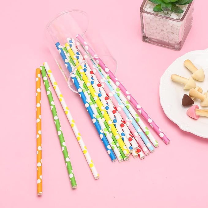 200PCS Multi-Color Biodegradable Paper Straws for Party Supplies,Birthday,Bridal/Baby Shower, Christmas Decorations and Holiday Celebrations (Circle)