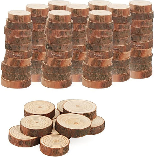 100 PCS 1.1-1.6 Inch Small Wood Slices, 0.4 Inch Thick Tiny Wooden Slices, Mini Log Discs for Crafts, Ornaments