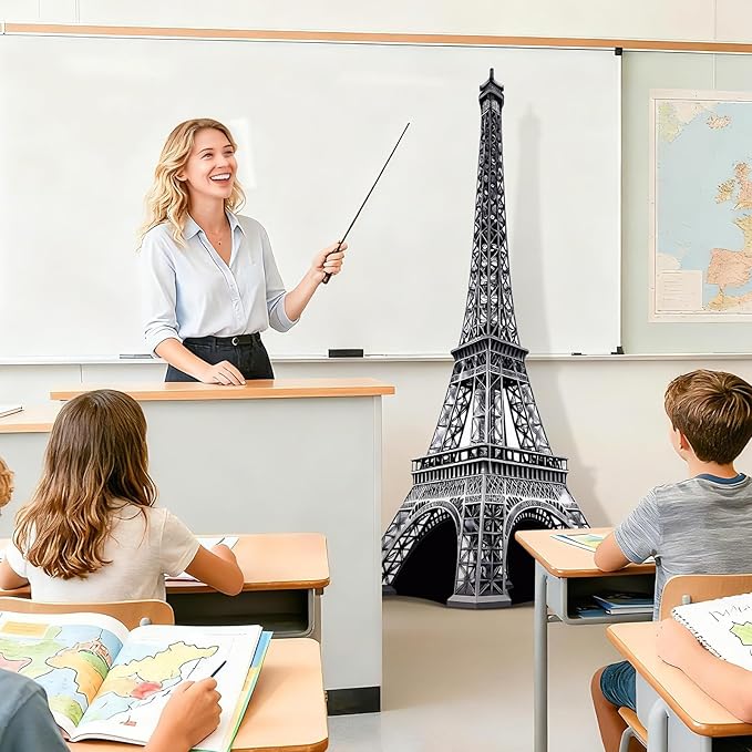 6 Ft 3D Eiffel Tower Cardboard Cutout Eiffel Tower Stand Up Cutout Life-Size French Theme Photo Booth Prop Backdrop Sign for France Night of Paris Theme Birthday Party Educational Display